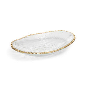 Large Textured Bowl with Gold Rim