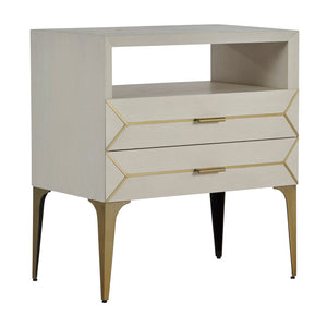 Special Order White Cerused Oak and Brass Nightstand