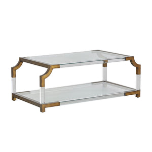 Special Order Glass Lucite and Brass Coffee Table