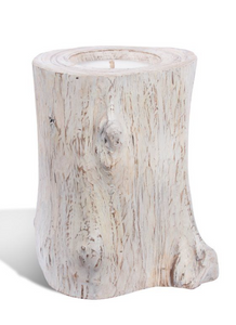 Candle in Natural Teak Whitewash Vase