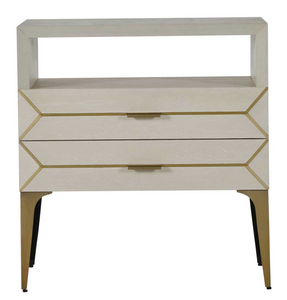 Special Order White Cerused Oak and Brass Nightstand
